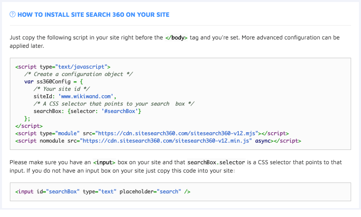 how to add site search 360 to my site