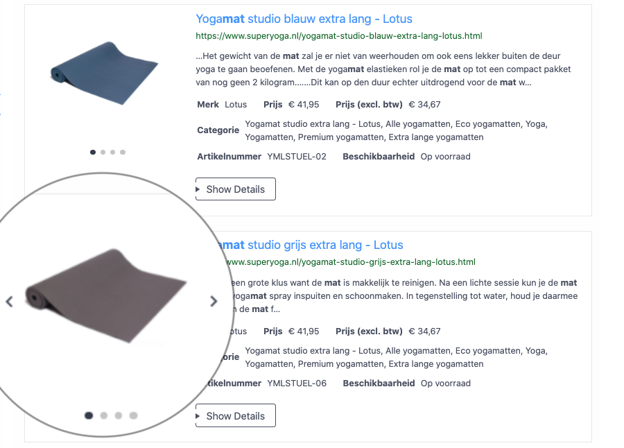 Image slider element for improved shopping experience