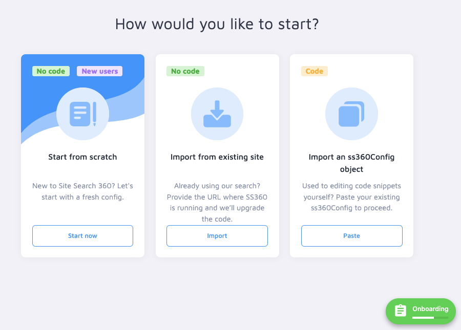 Search Designer welcome interface