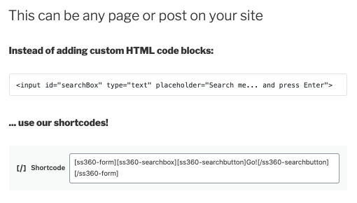 How to add shortcodes with Site Search 360