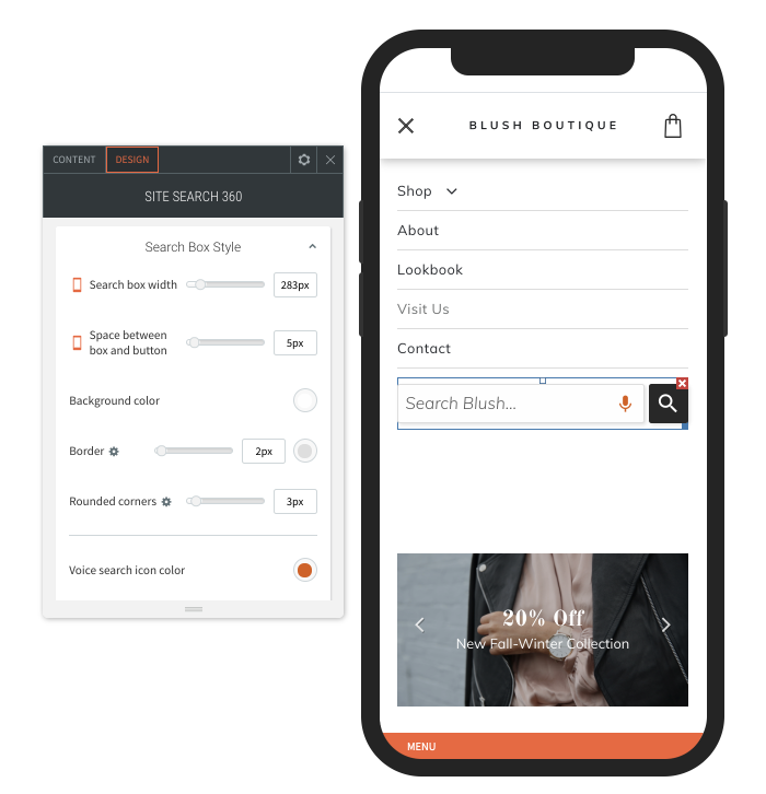 Duda search design widget controls