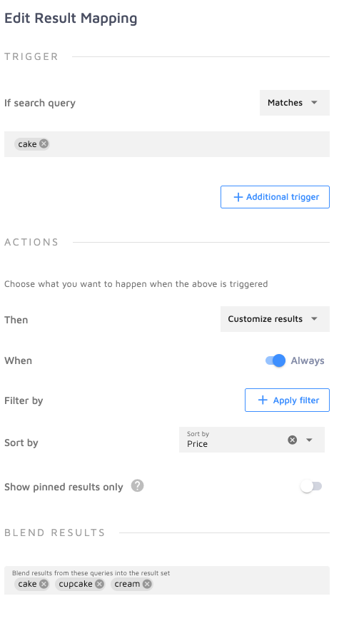 Edit result mapping options