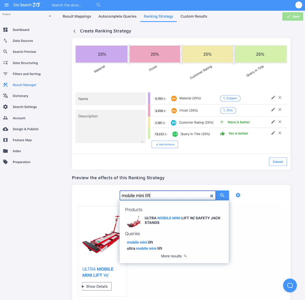 Product ranking strategy tool with instant preview