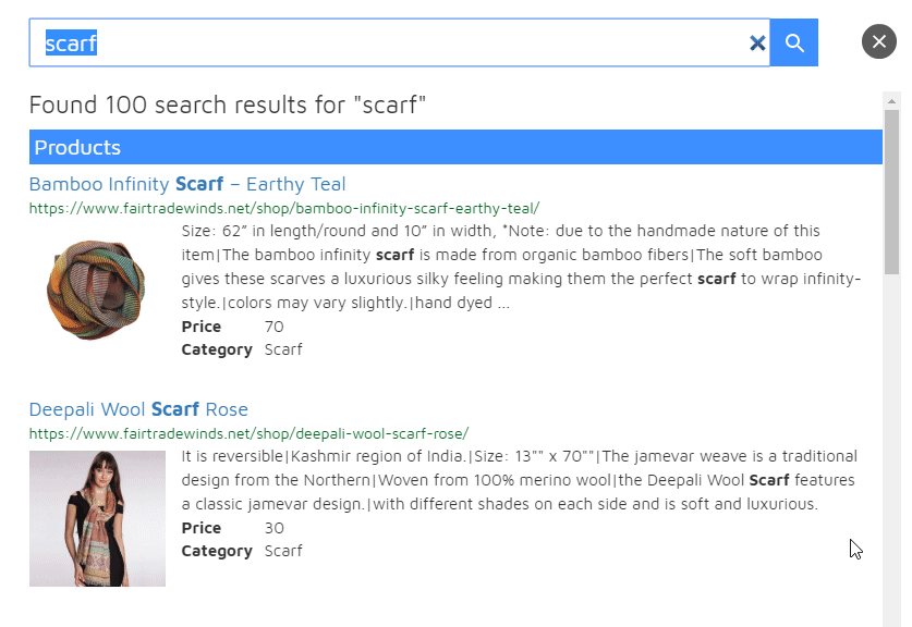 site search result navigation
