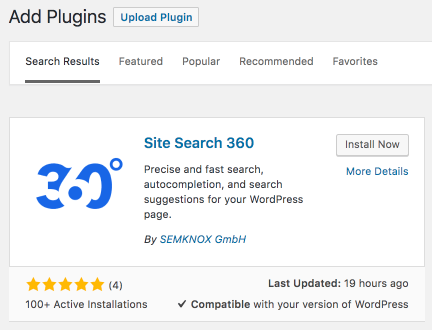 add site search 360 to wordpress