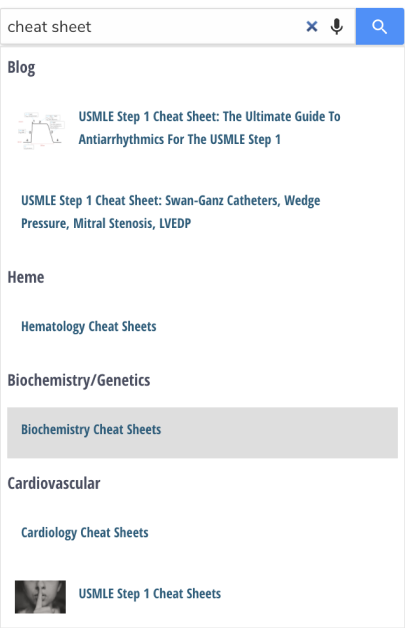 Screenshot of searching for cheat sheet in Site Search 360