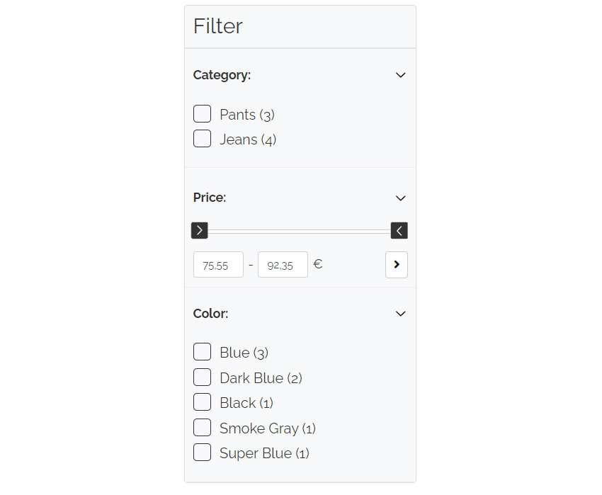 SS360 filter sidebar