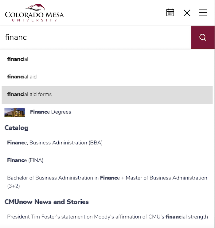search preview for Colorado Mesa University