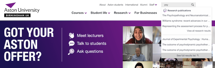 search preview for Aston University